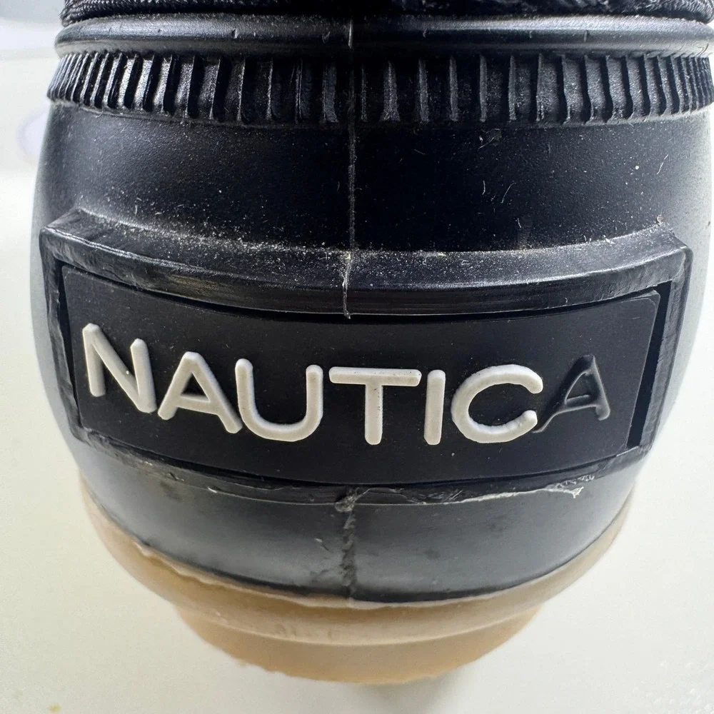 Nautica Womens Black Quilted Duck Boots Waterproof Ankle Rain‎ Snow Boots Zipper